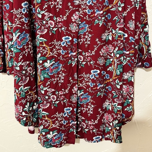 Ellos Plus Size Women's Inverted Front Pleat Maroon Red Floral Tunic Sz 3X 30-32 - Picture 6 of 11